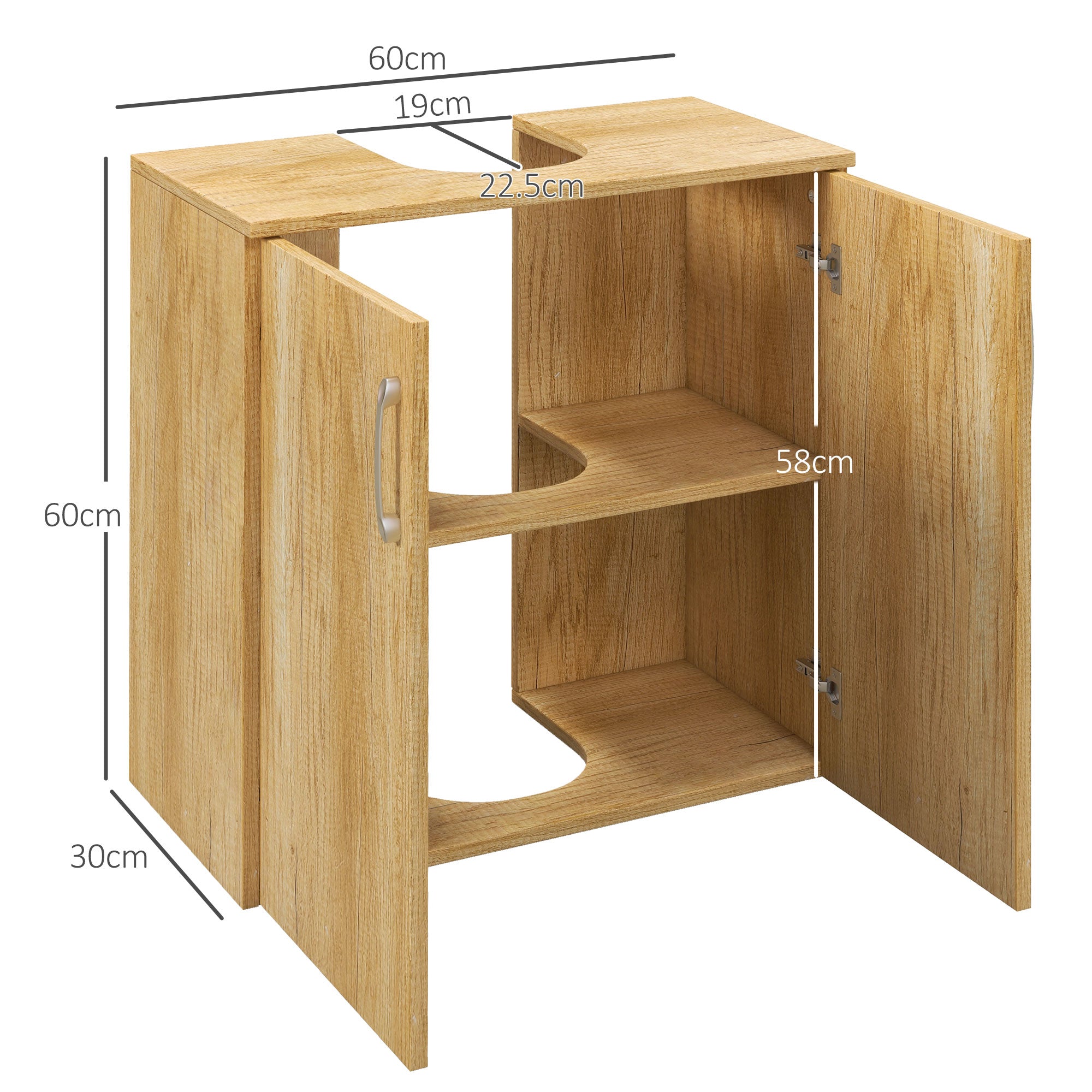 Bathroom Cabinet with 2 Doors and 2 Wooden Shelves, Natural Color