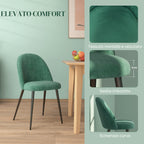 HOMCOM Set of 4 Modern Padded Chairs with Curved Back, in Velvet Effect Fabric and Steel, 50x52x83 cm, Green - Borgè
