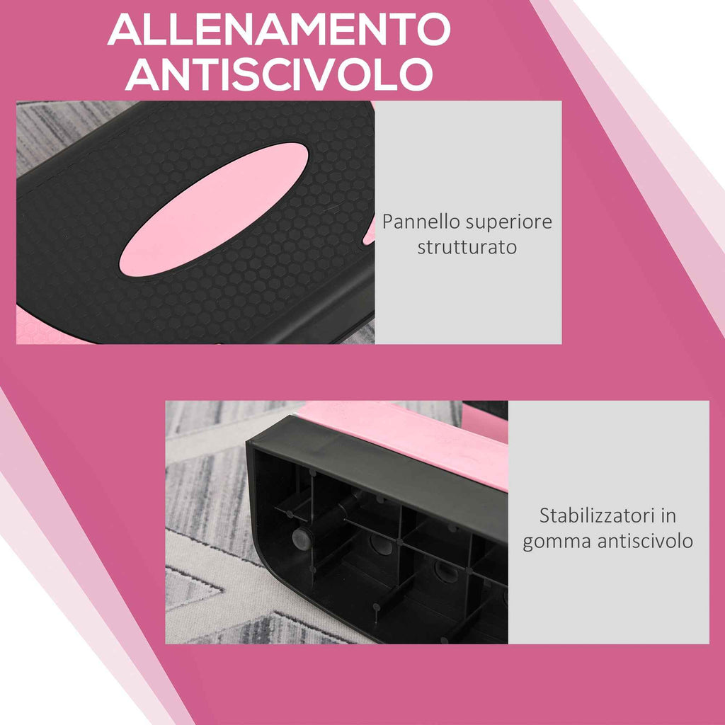 HOMCOM 3-Height Adjustable Aerobic Stepper, Plastic, 80x31x10/15/20 cm, Pink