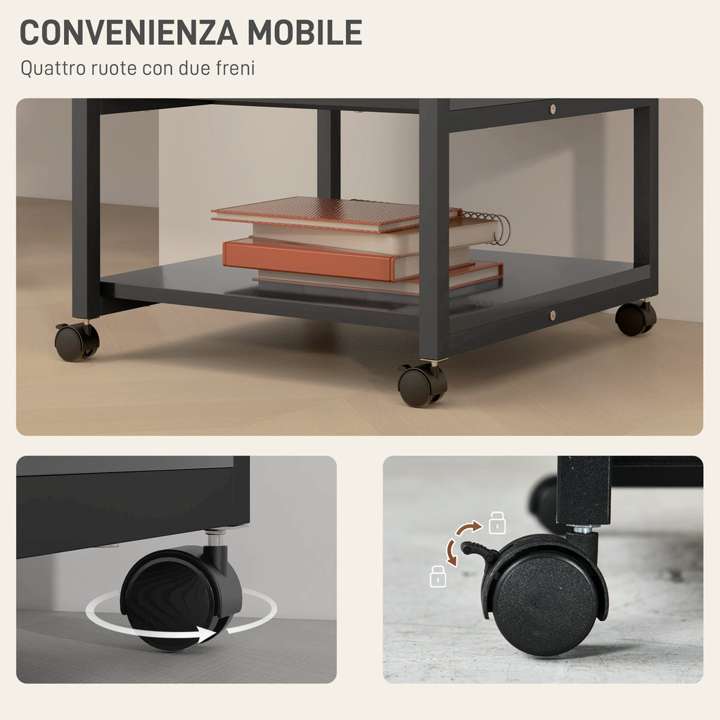 3-Tier Printer Cart with 4 Wheels, Wood and Steel, 50x50x52.5cm, Black