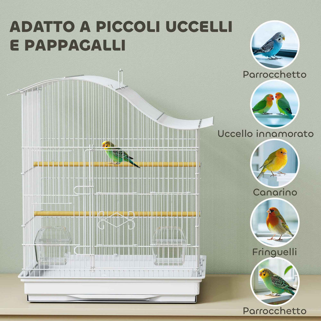 PawHut 4-Door Bird Cage with 2 Bowls, 2 Perches and Tray, Metal and Plastic, 47.5x36x54.5 cm, White