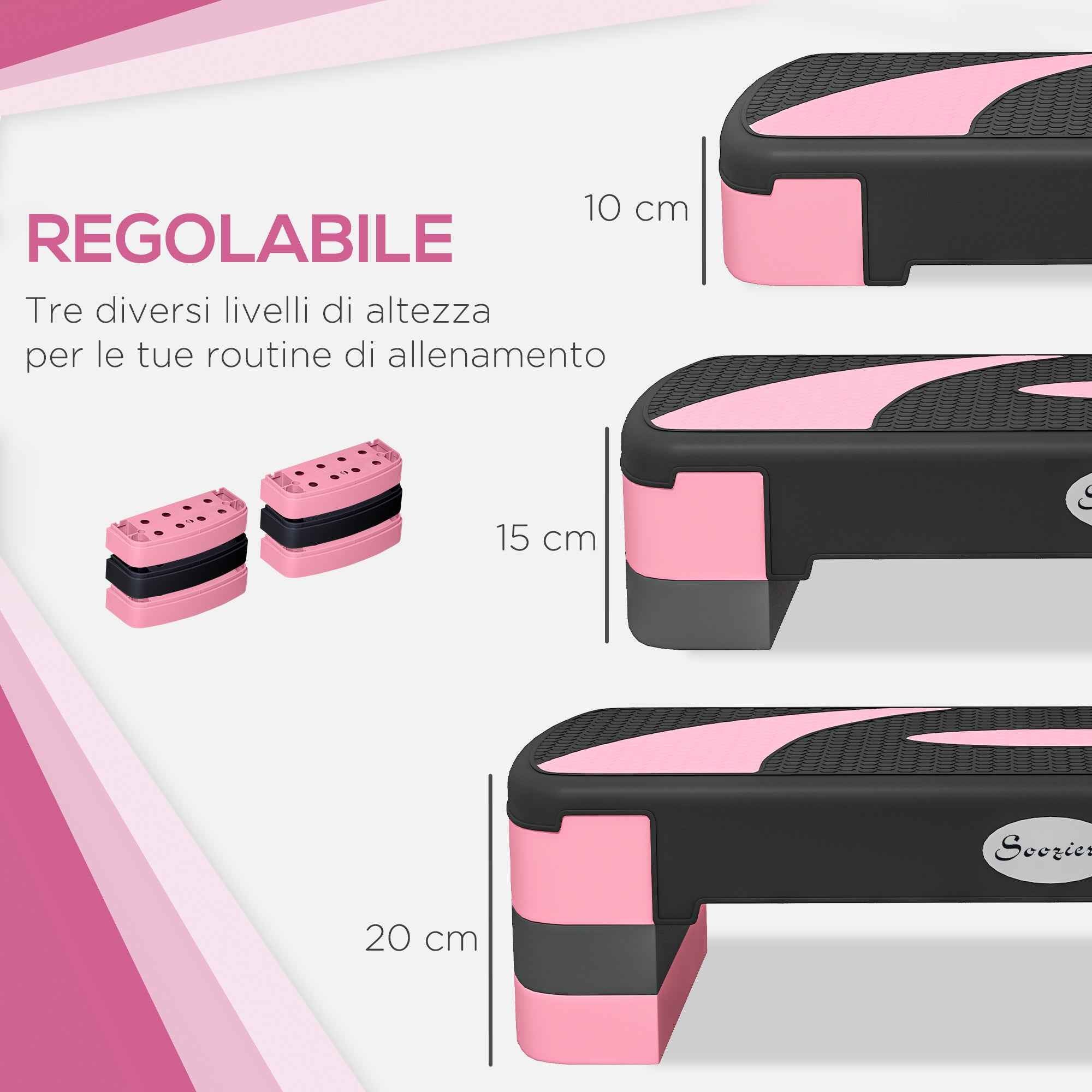 HOMCOM 3-Height Adjustable Aerobic Stepper, Plastic, 80x31x10/15/20 cm, Pink