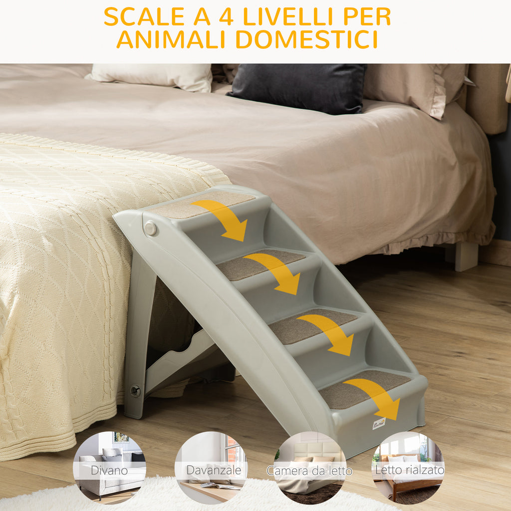 Folding Dog Stairs with 4 Non-Slip Steps, Pet Ladder for Up to 10kg, 62x38x49.5 cm, Grey