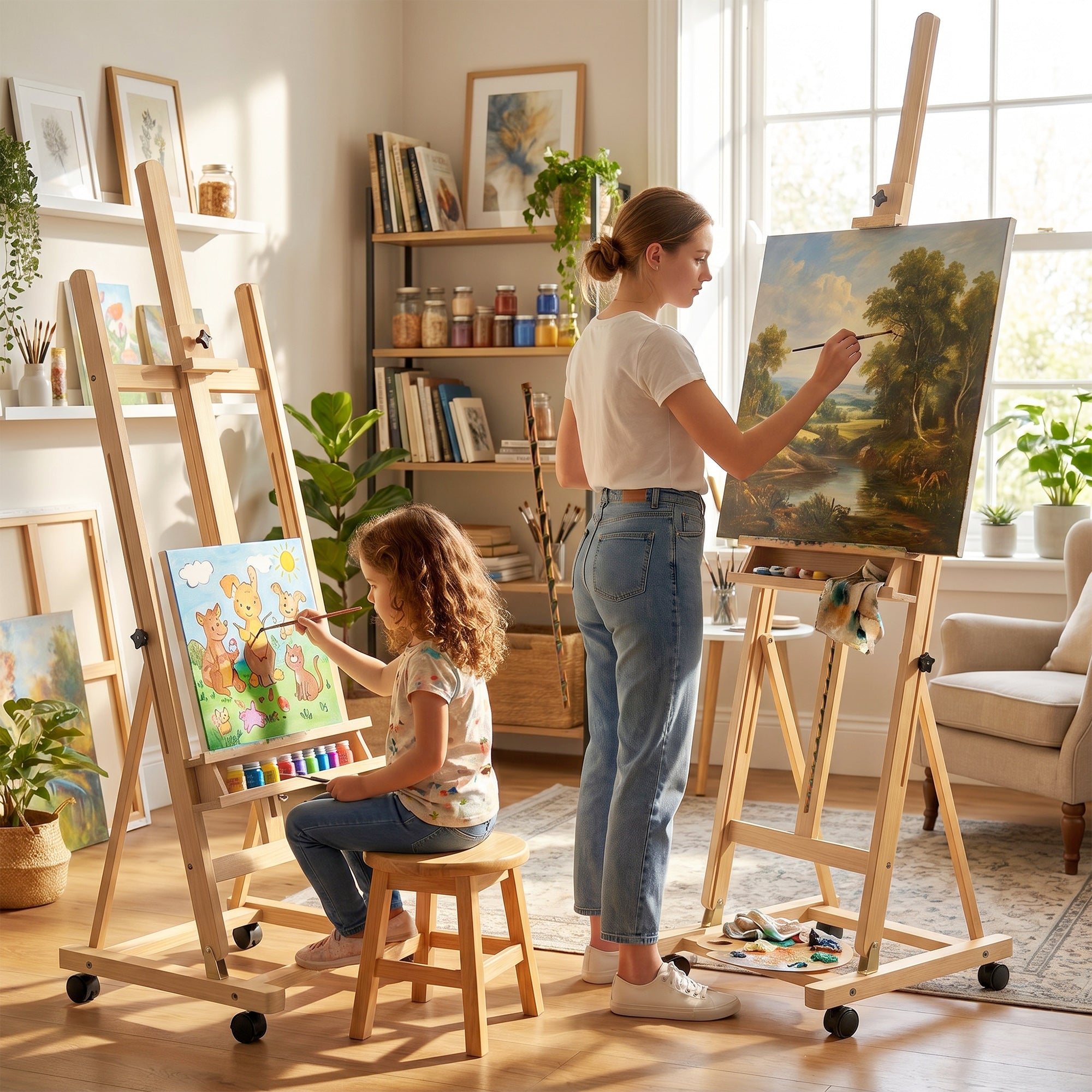 Vinsetto Folding Easel with Wheels, for Painting on Canvas, in Adjustable Beech, for Studio, Artists and Painters