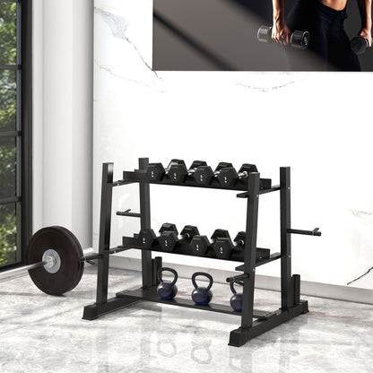 SportNow rack for steel dumbbells with 4 adjustable weights for weights and kettlebell, 131x75x80 cm, black - Borgè