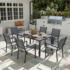 Outsunny 7-Piece Garden Set with Slatted Table and 6 Stackable Chairs, in Steel and Texteline, Grey