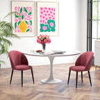 Set of 2 Nordic stye Velvet Dining Chairs with Metal Legs, Red