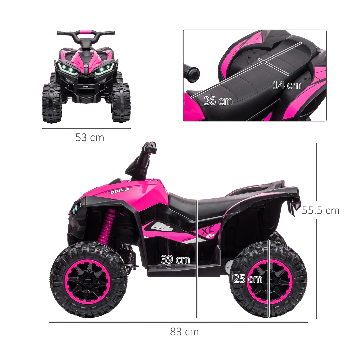 Electric Quad for Children 12V, 2 Speeds, Wide Wheels with Suspension and LED Headlights, Age 3-5 Years, Pink