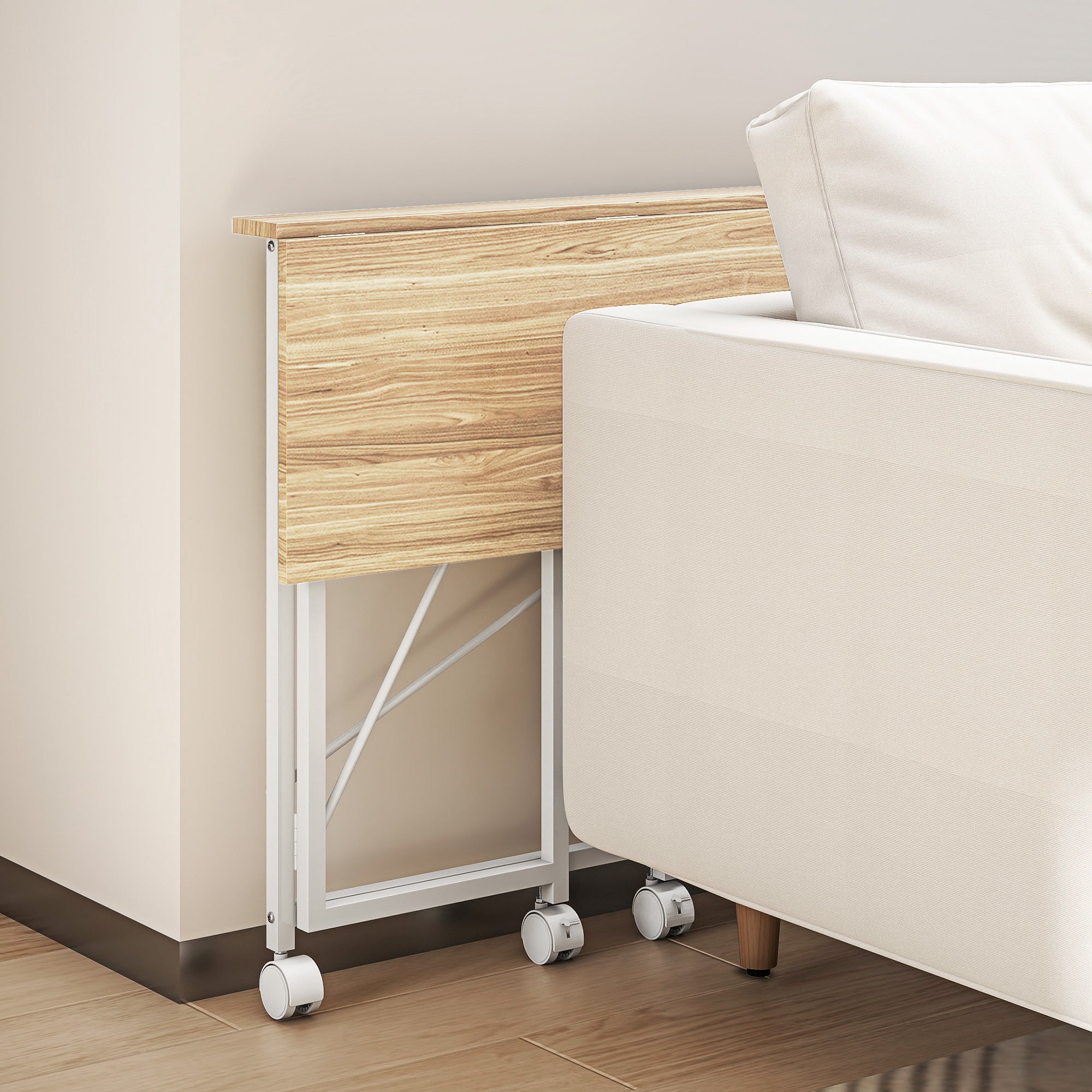 HOMCOM Space-Saving Folding Desk with 4 Wheels and Brake, 80x40x75 cm, Wood