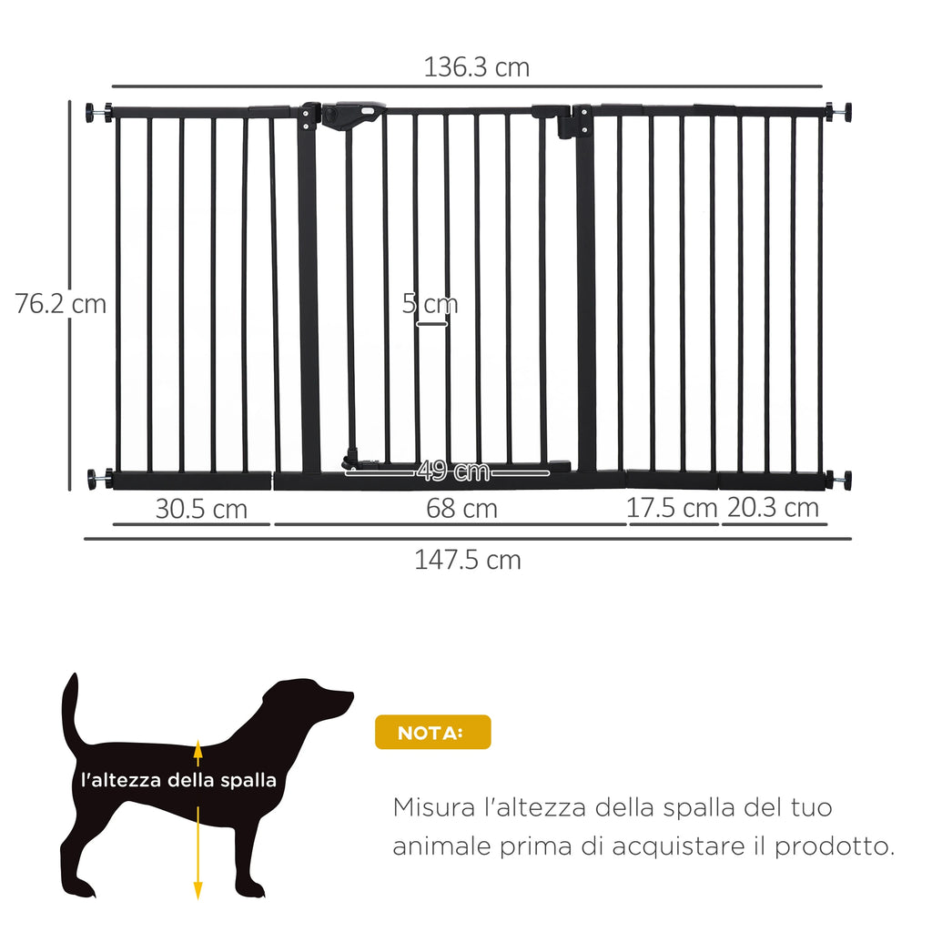 Dog Gate for Pets 3 Extensions Adjustable Width Up to 147.5cm Automatic Closing, Black - Borge' Group Limited