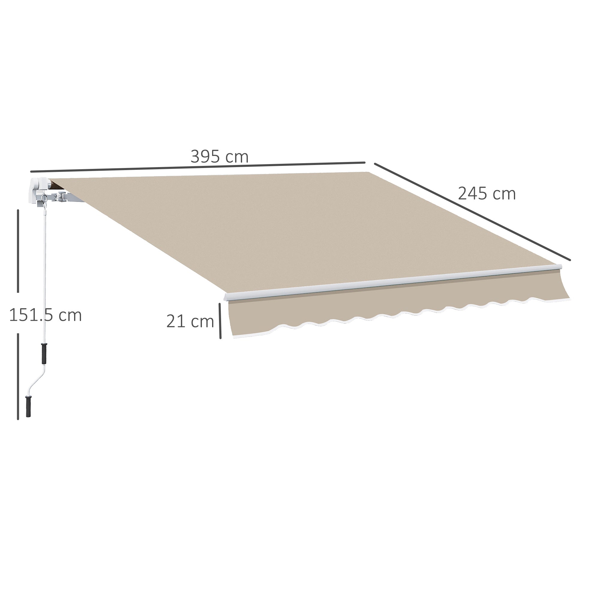 Outsunny 4x2.5m Hand-Cranked Roller Awning with Waterproof Cover, Metal and Aluminum, Beige