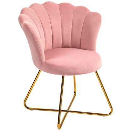 Modern Ergonomic Chair with Pink Velvet Petal Backrest and Gold Cross Legs, 69x64x80 cm