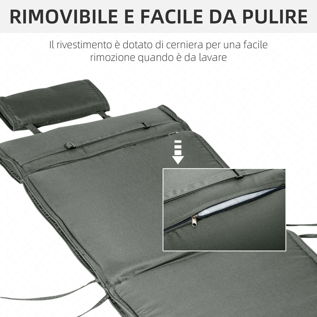 Outsunny Garden Sun Lounger Cushion Grey 198x53x5cm