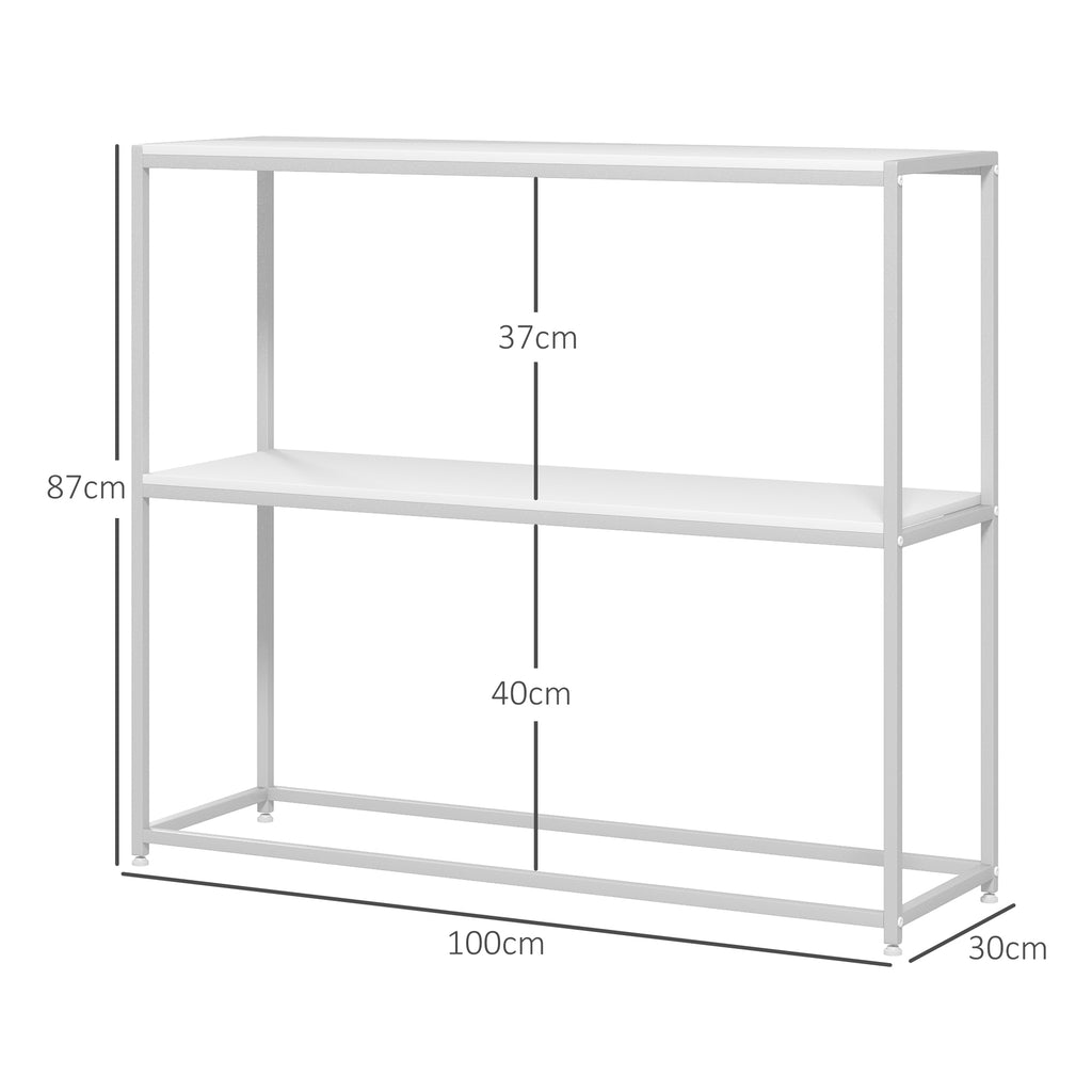 Console Table for Entrance Hall with Open Shelf, in Steel and Chipboard, 100x30x87 cm, White - Borgè