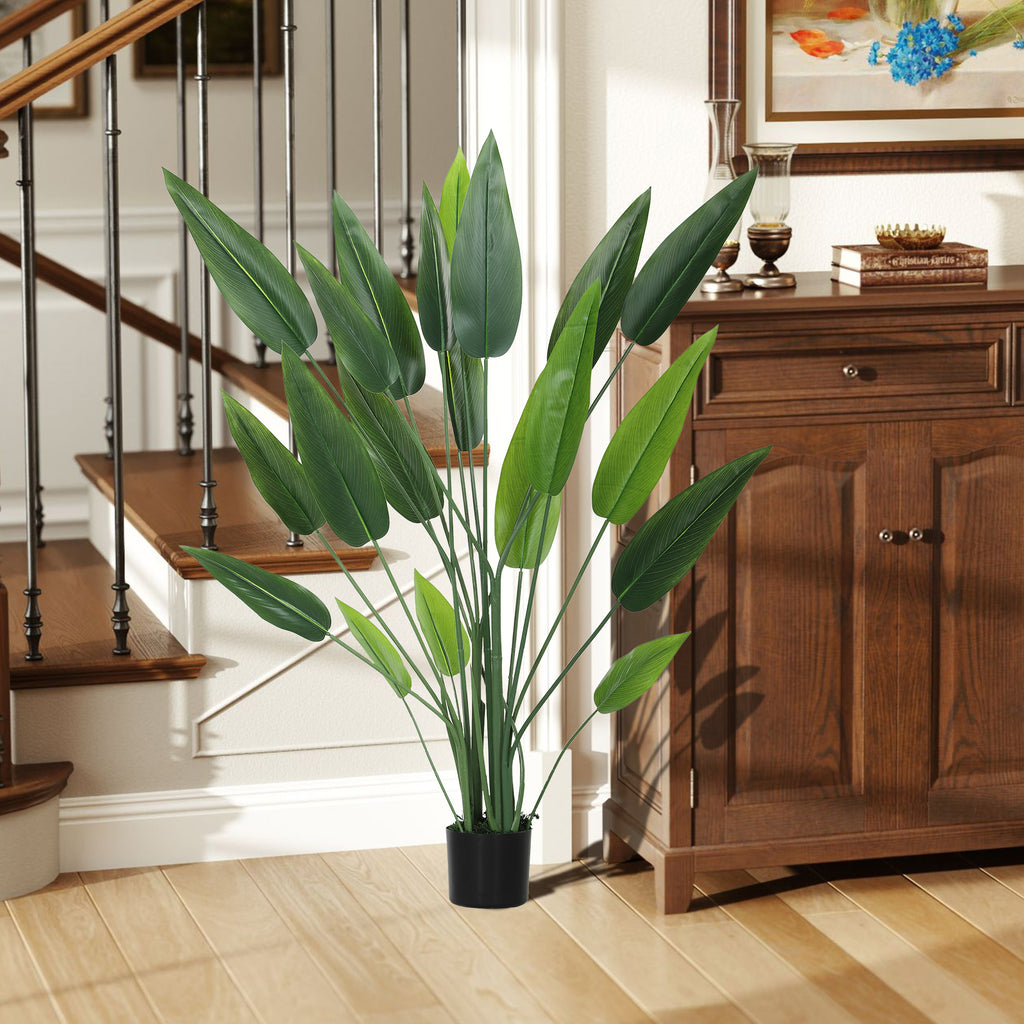 Artificial Green Bird of Paradise Plant 20 Leaves 140cm with Pot, in PE, PEVA and PP