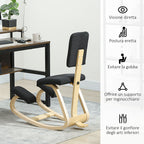 Rocking Kneeling Chair in Linen-Effect Fabric and Birch Wood, 51x84x93 cm, Black