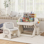 Multipurpose Children's Table with Storage Shelf and Drawers, in HDPE and PP, Grey and White