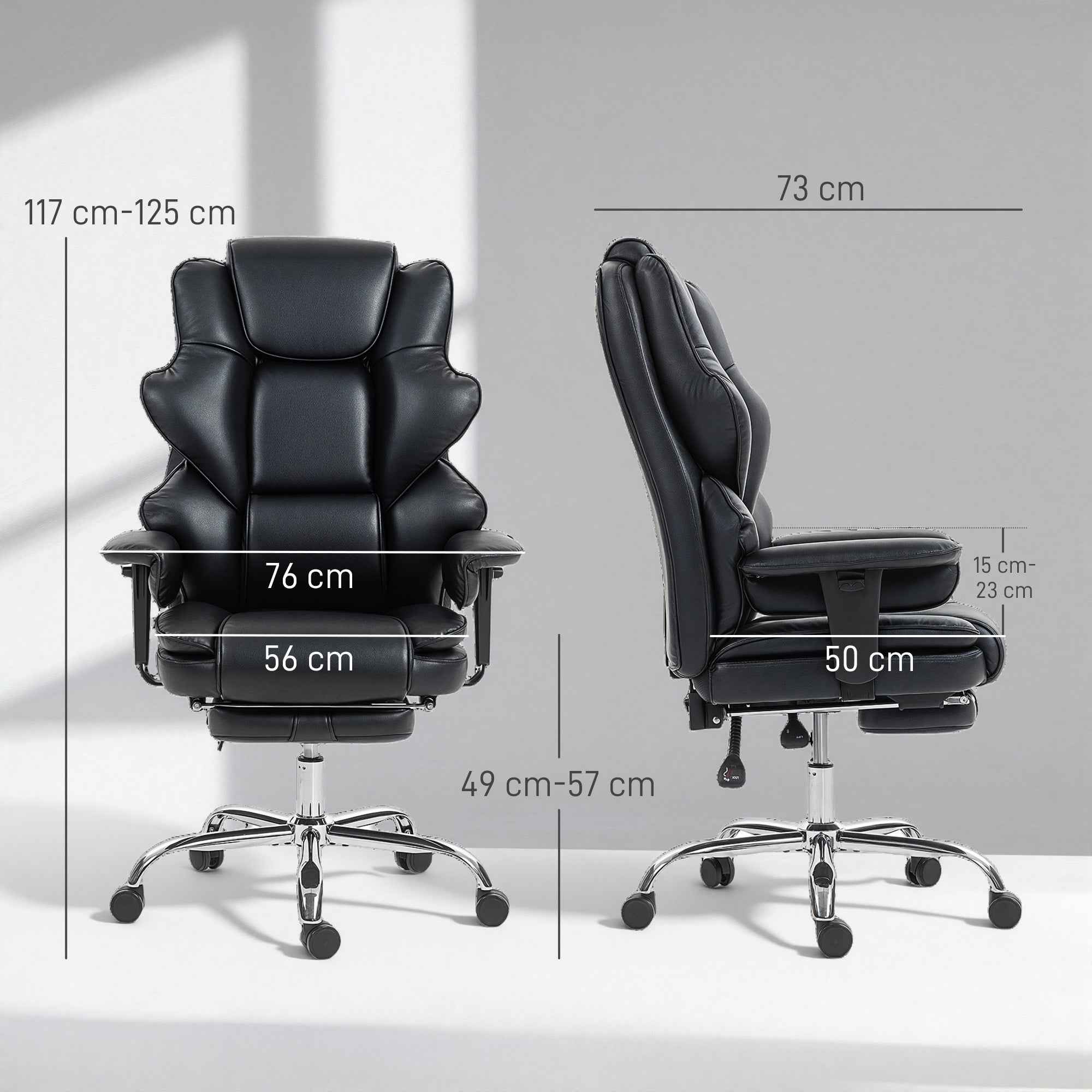 HOMCOM Office Chair with Footrest and Headrest, PU Leather, Foam and Metal, 76x73x117-125 cm, Black