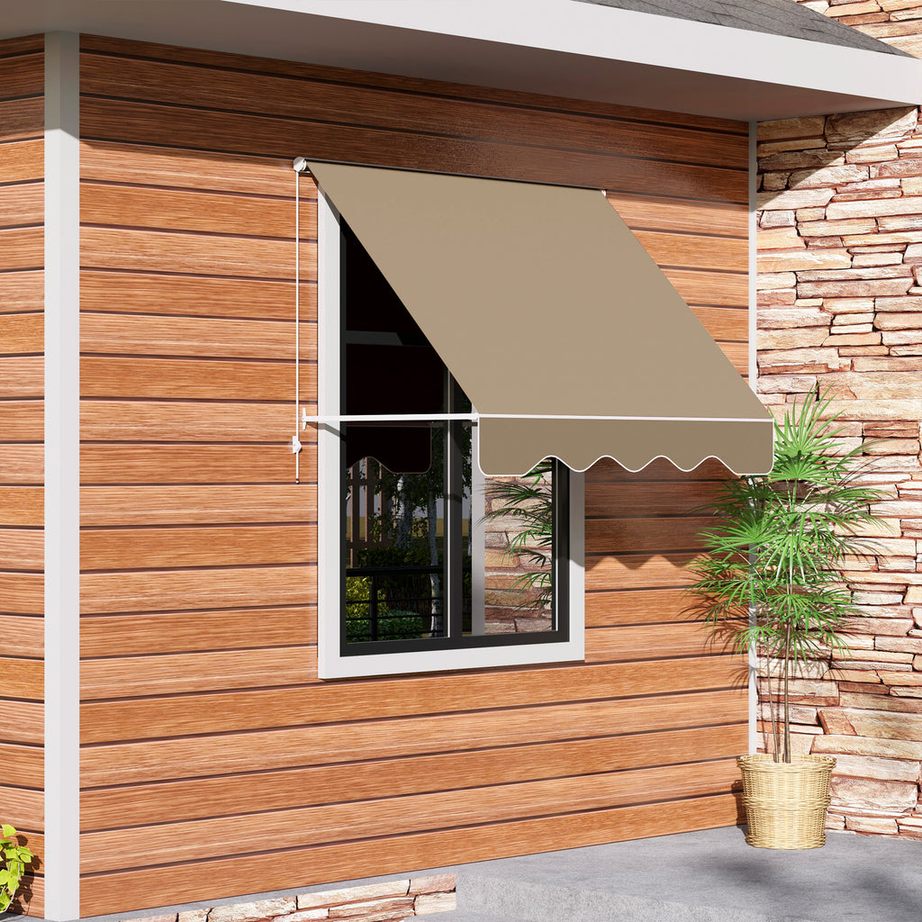180x70cm Drop-Down Awning with Roller Blind and Adjustable Angle 0-120°, Beige