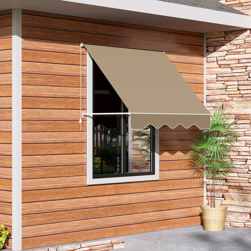 180x70cm Drop-Down Awning with Roller Blind and Adjustable Angle 0-120°, Beige