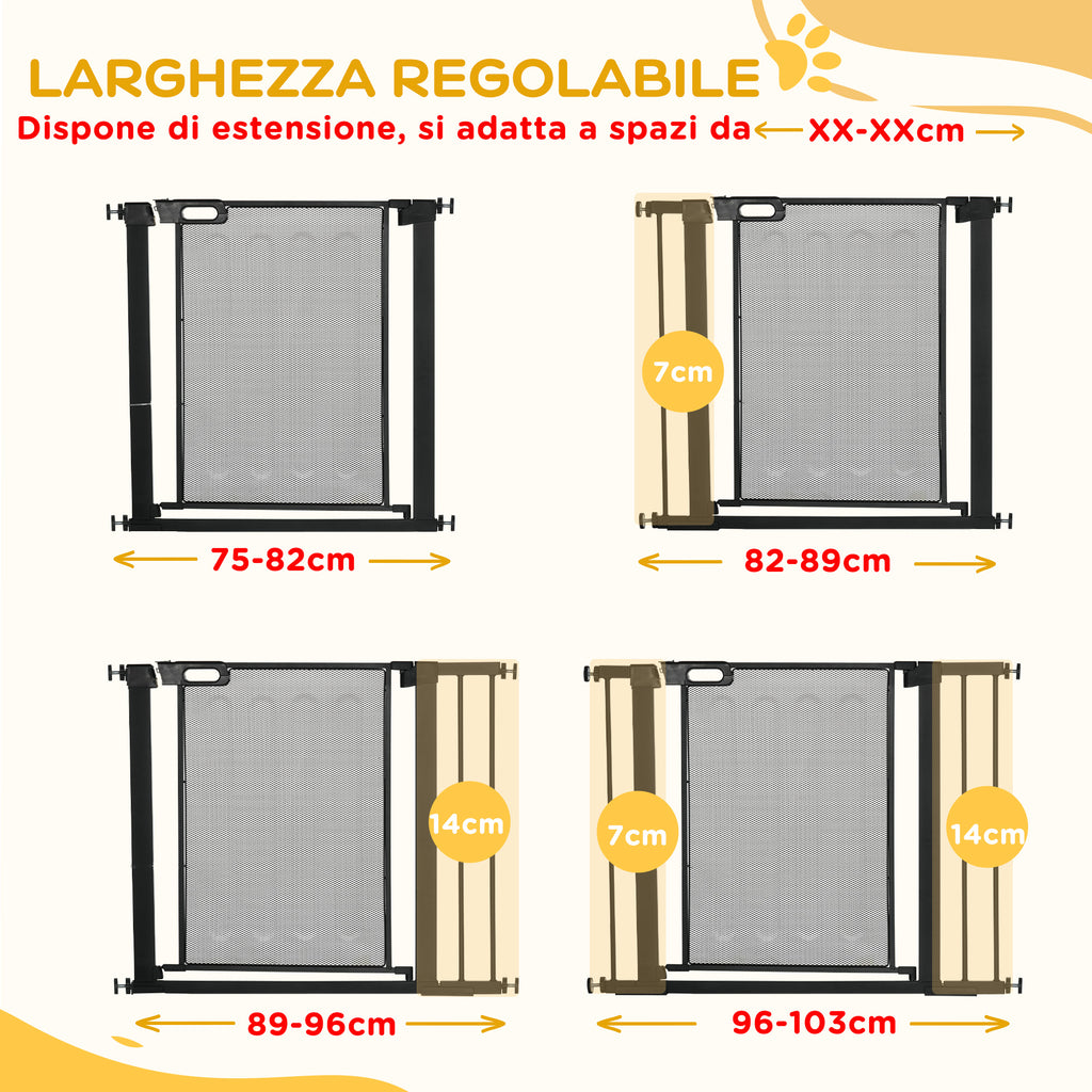 PawHut Extendable Pressure Dog Gate with Automatic Closing, in Steel and ABS, 75-103x76 cm, Black - Borgè