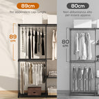 Portable Wardrobe with 2 Rods and 6 Shelves, in Non-Woven Fabric, Plastic and Steel, 111x43x185 cm, Black