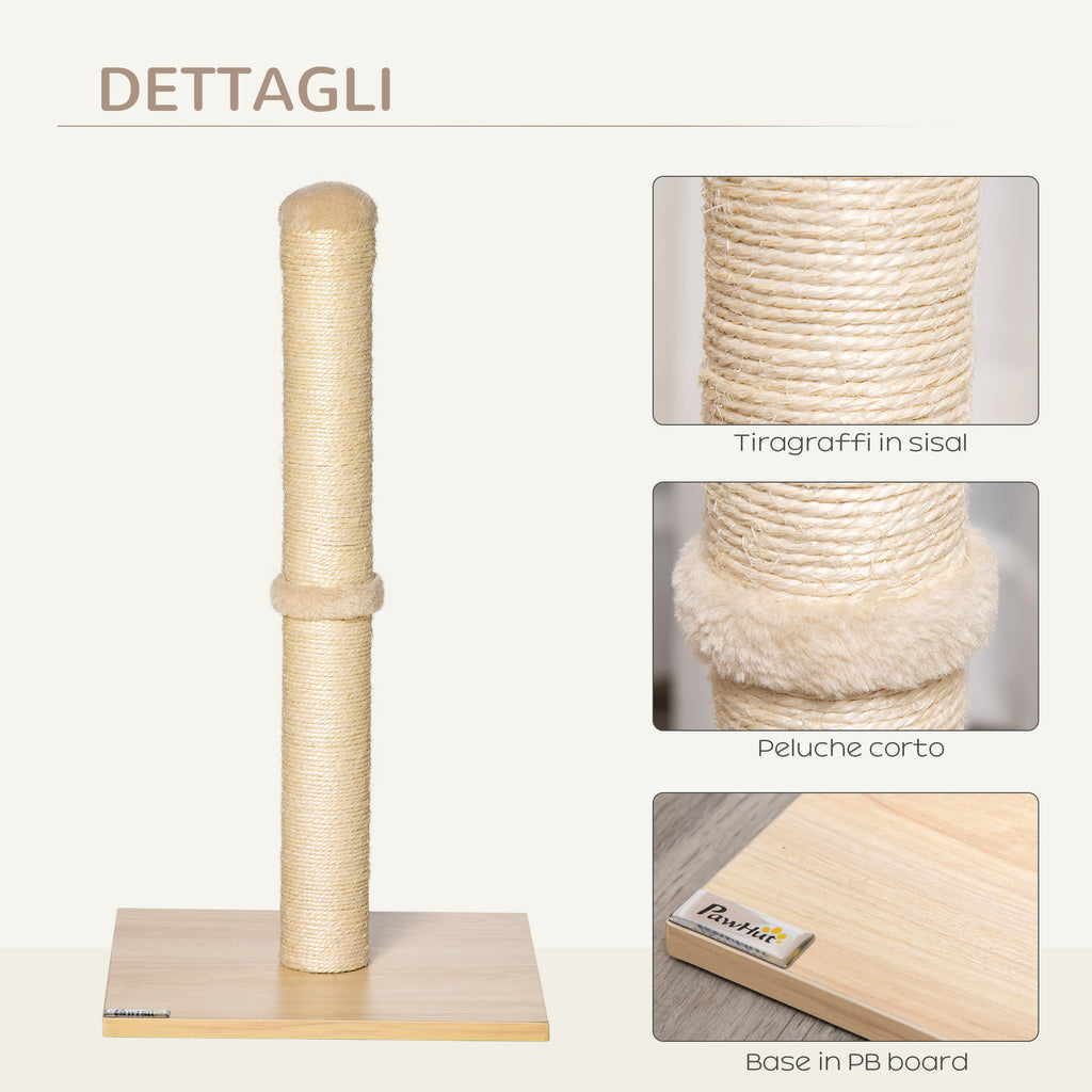 Cat Scratching Post with 60cm High Sisal Pole and Chipboard Base, Beige
