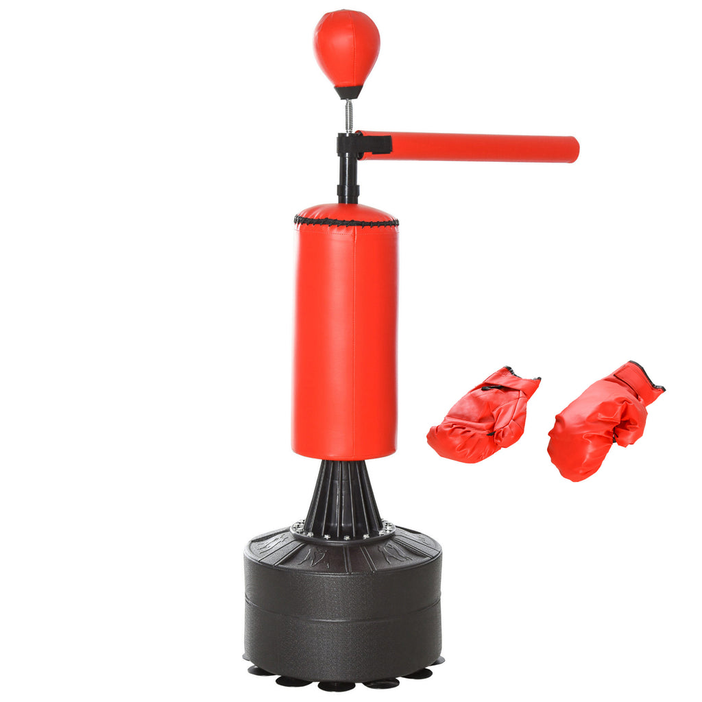 HOMCOM Height Adjustable Punching Bag with Punching Ball and Fillable Base, 88x48x155-205 cm, Red and Black - Borgè