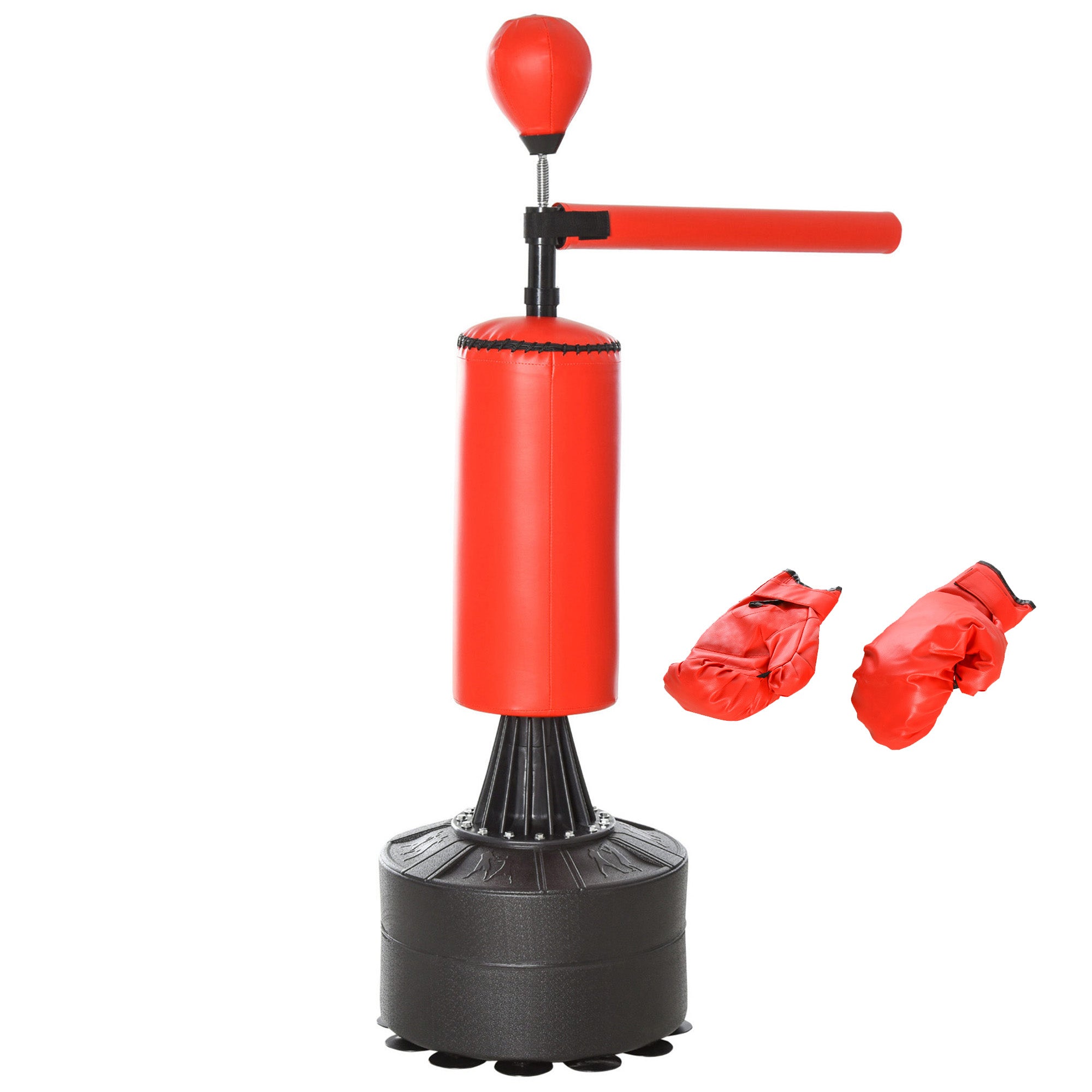 HOMCOM Height Adjustable Punching Bag with Punching Ball and Fillable Base, 88x48x155-205 cm, Red and Black - Borgè