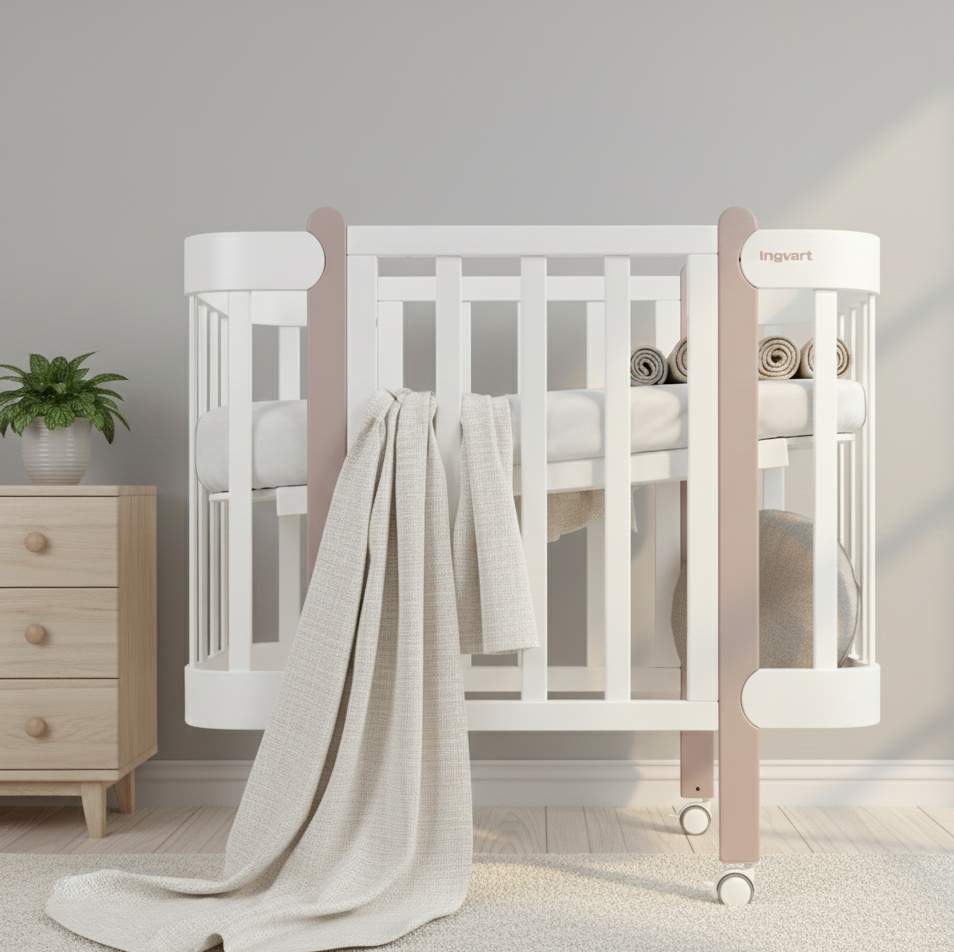 Nika bed, Width 70 cm, White Base, Cappuccino Legs