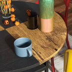 Homcom dining table for 4-6 people with 2 integrated shelves, in steel and mdf, Ø100x76 cm, black and brown - Borgè