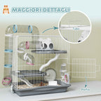 PawHut 3-Tier 14-Tube Hamster Cage with House, Ramp, and Accessories, Metal and Plastic, 45x30x45 cm, Grey