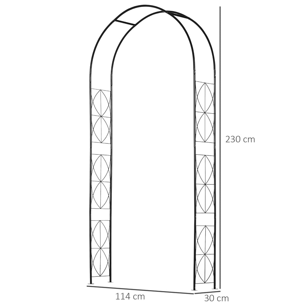 Rose Arch and Support for Climbing Plants in Metal, 114x30x230cm, Black - Borgè