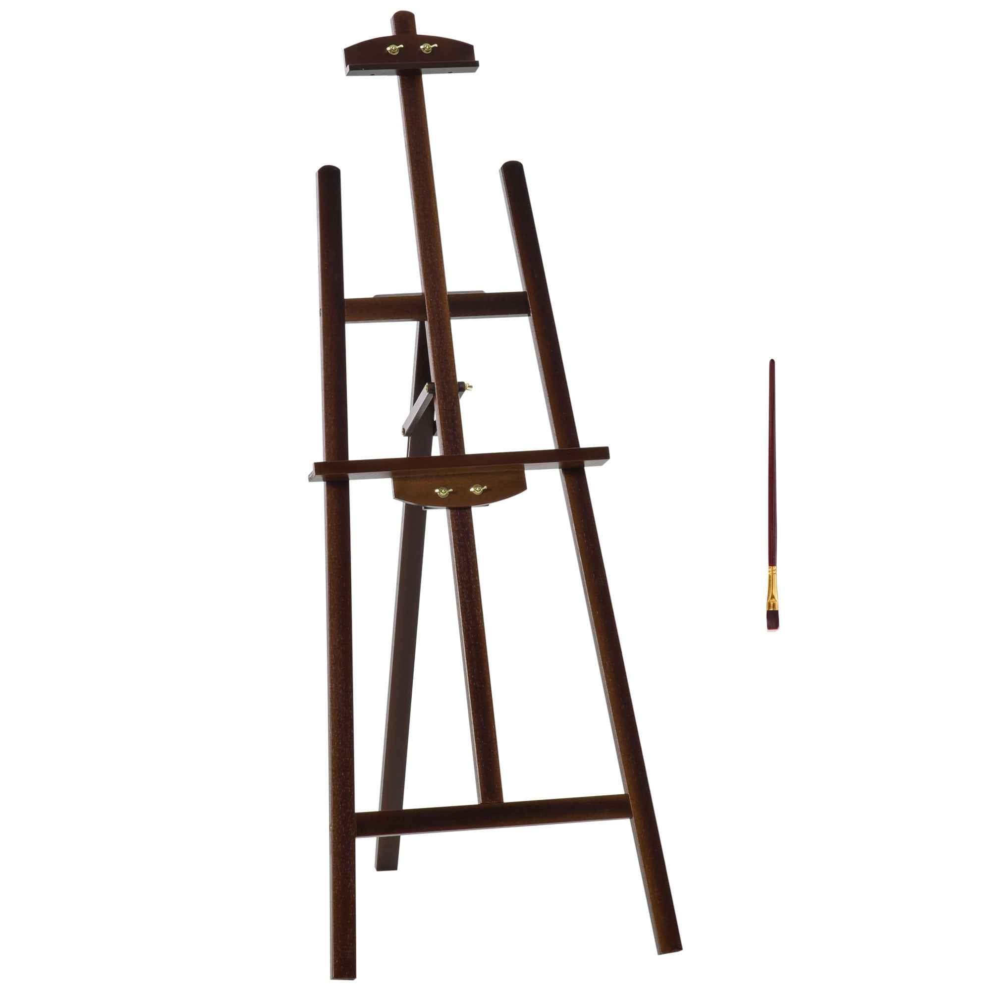 HOMCOM Painting Easel, 135cm Tripod Easel for Canvas Painting, Adjustable Pine Wood Easel, Portable and Foldable with Brush for Studio, Artists and Painters, Coffee
