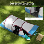 Outsunny Waterproof Camping Tent with 2 Areas and 3 Entrances, in Polyester and Fiberglass, 420x200x150 cm, Red - Borgè