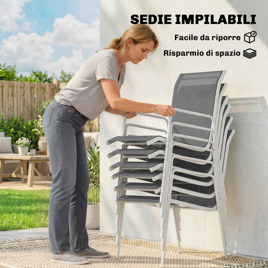 Outsunny 7-Piece Garden Set: Rectangular Table and 6 Stackable Chairs