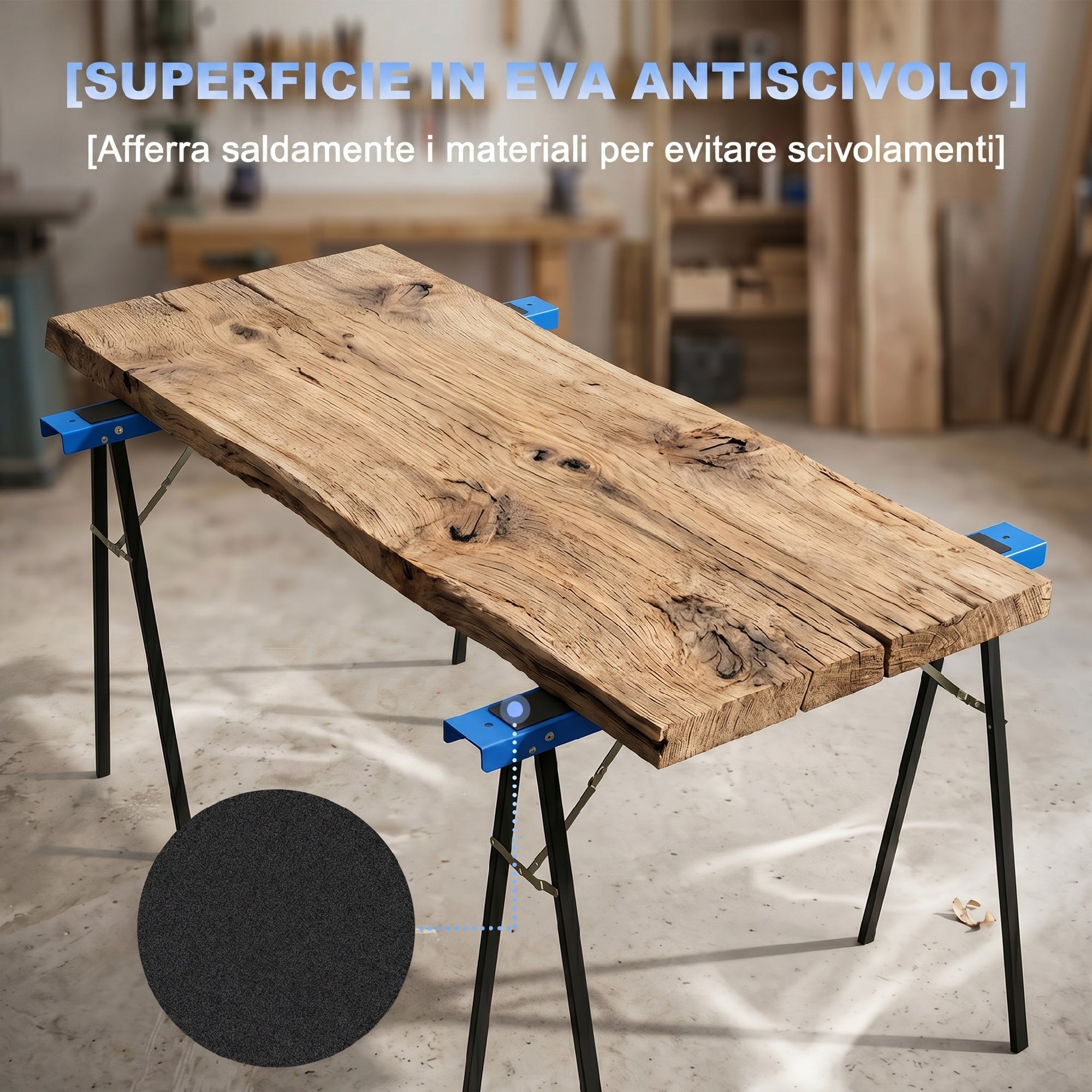 HOMCOM Set of 2 Folding Sawhorses with Non-Slip EVA Surface for Sawing, Blue and Black