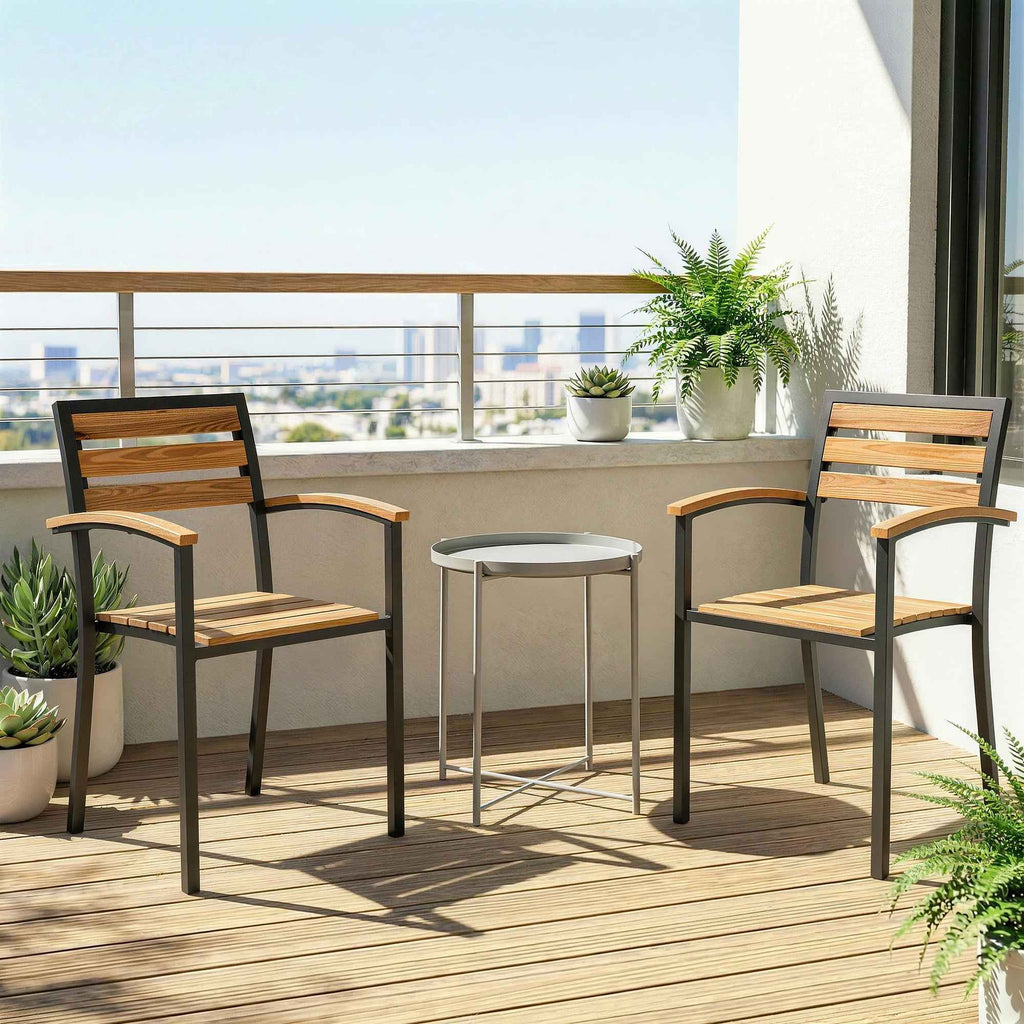 Outsunny Set of 2 Stackable Outdoor Chairs in Wood and Steel, Natural Wood Color