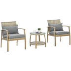 Outsunny Rattan Garden Lounge with 2 Armchairs with Cushions and Glass Table, Brown and Gray - Borgè