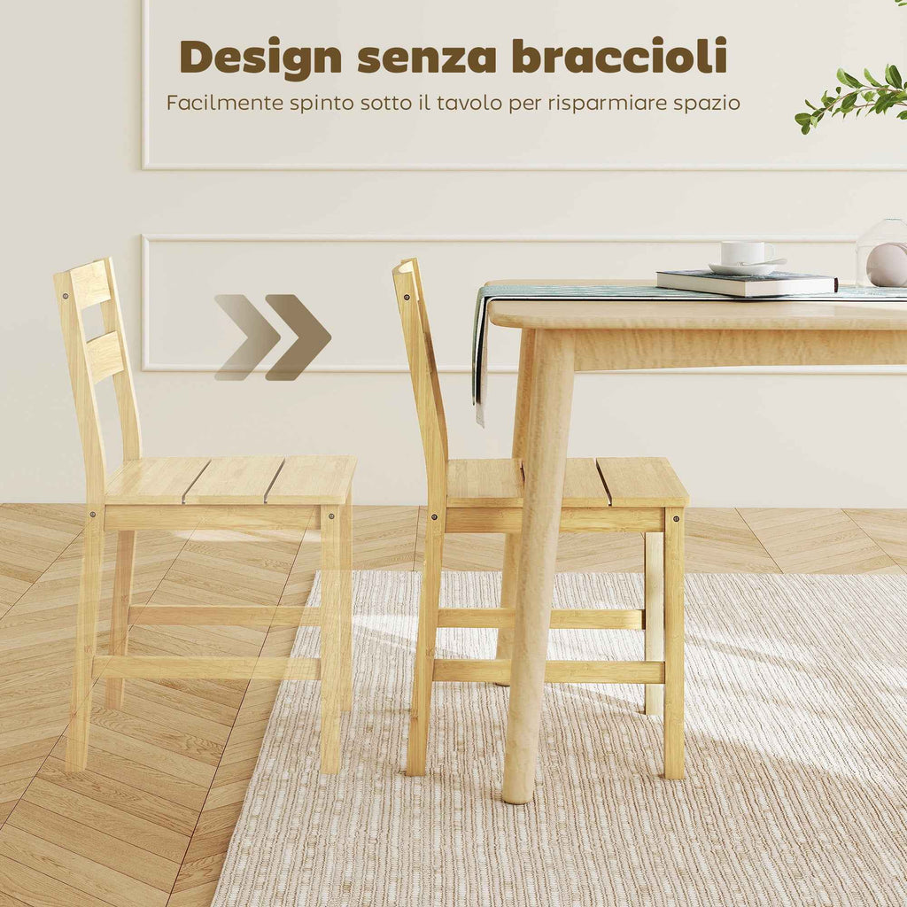 Set of 2 Bamboo Dining Chairs with Curved Backrest and Slatted Seat, Natural Wood Color