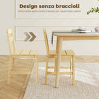 Set of 2 Bamboo Dining Chairs with Curved Backrest and Slatted Seat, Natural Wood Color