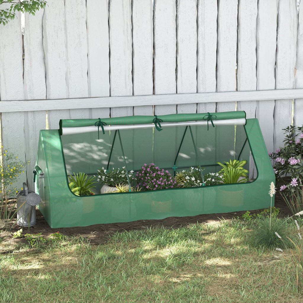 Small Greenhouse with 2 Side Windows and Central Window, in Steel, PE and PP, 240x90x90 cm, Green