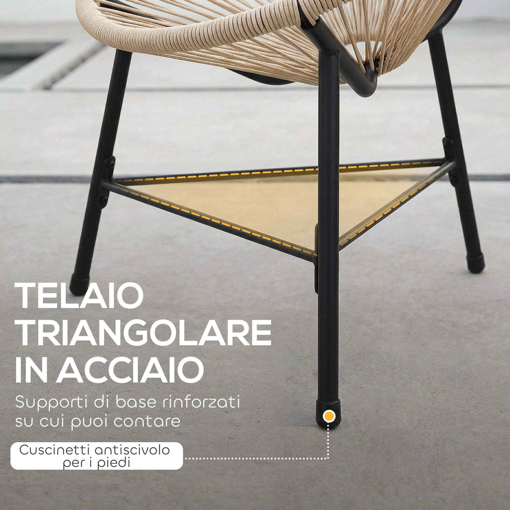 Outsunny Set of 2 Acapulco Chairs in PE Rattan with Triangular Steel Structure, 72x68x81 cm, Wood Color