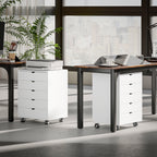 Office Drawer Cabinet with 5 A3 Document Drawers, Wheels and Lock, 50x40x67.5 cm, White