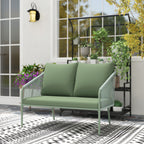 2 Seater PE Rattan Garden Sofa Boho Style with Removable Cushions and Armrests, Green