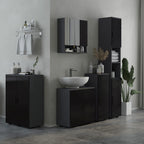 kleankin Bathroom Column in Chipboard with 2 Open Shelves and 2 2-Tier Cabinets, 30x30x183 cm, Black and Gray - Borgè