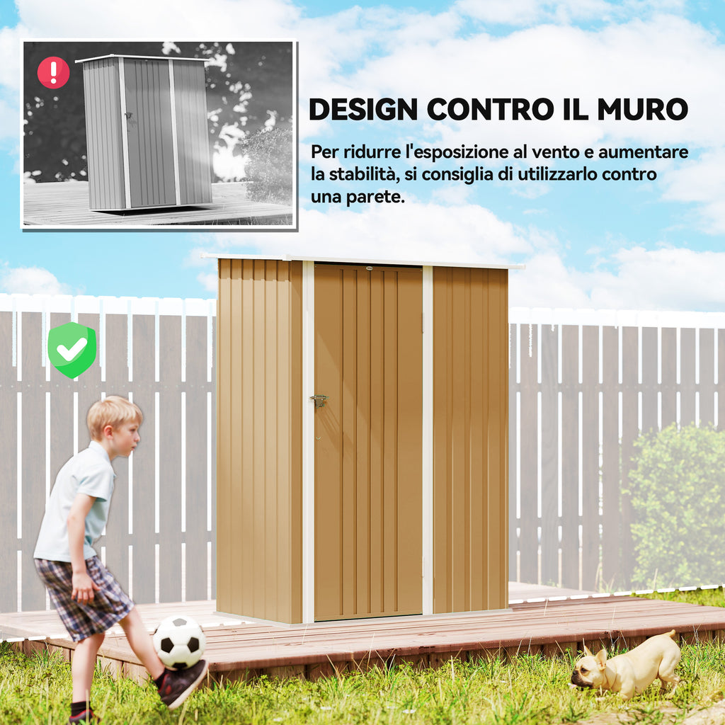 Outsunny Metal Tool Shed with Sloped Roof and Lockable Door, 142x86x189 cm, Yellow