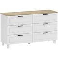 HOMCOM Modern 6-Drawer Chest of Drawers in Chipboard, Pine Wood and MDF, 120x38x71 cm, White and Wood Color