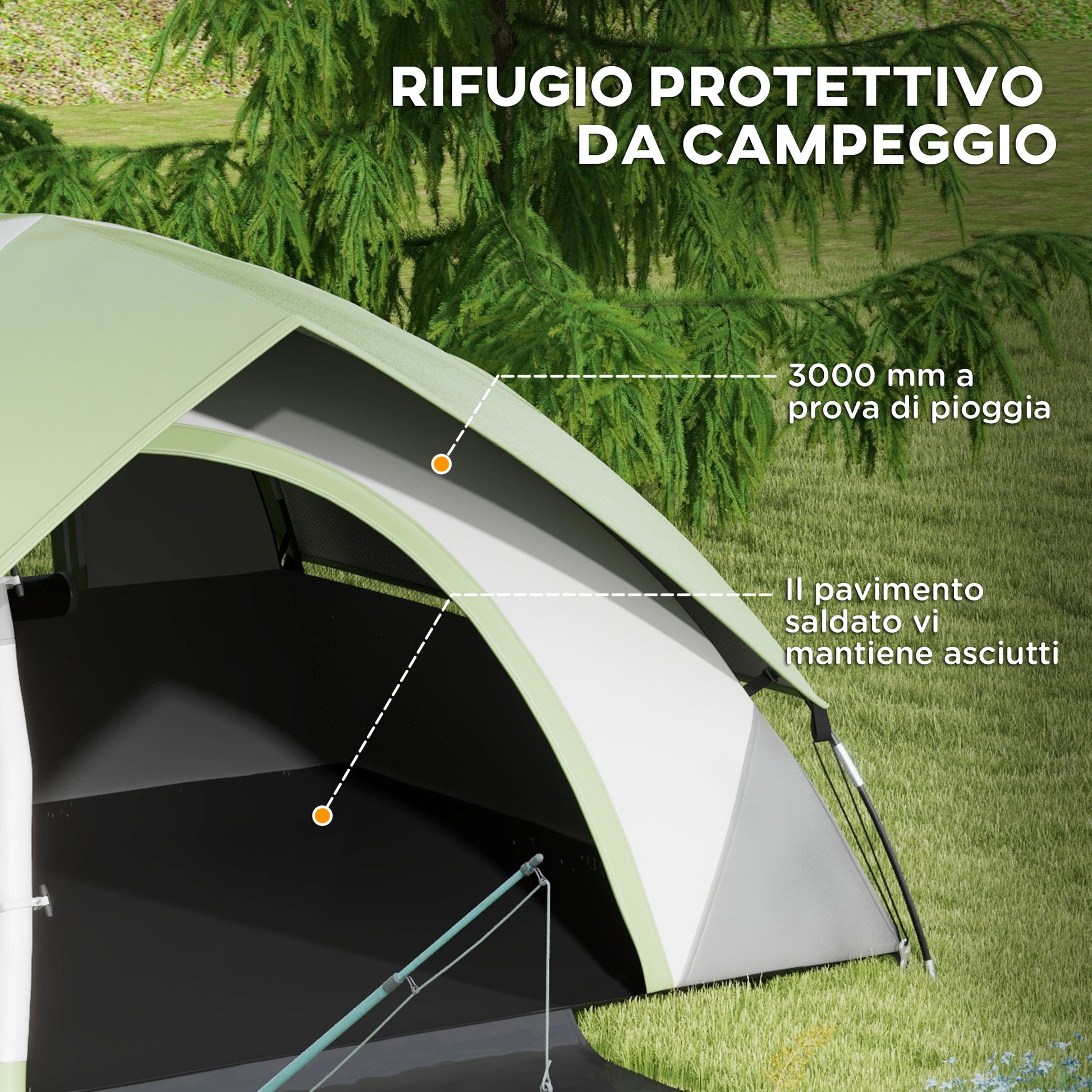 Outsunny 3-Person Camping Tent with Mesh Window, in Polyester, Fiberglass and PE, 270x210x150 cm, Gray and Green - Borgè