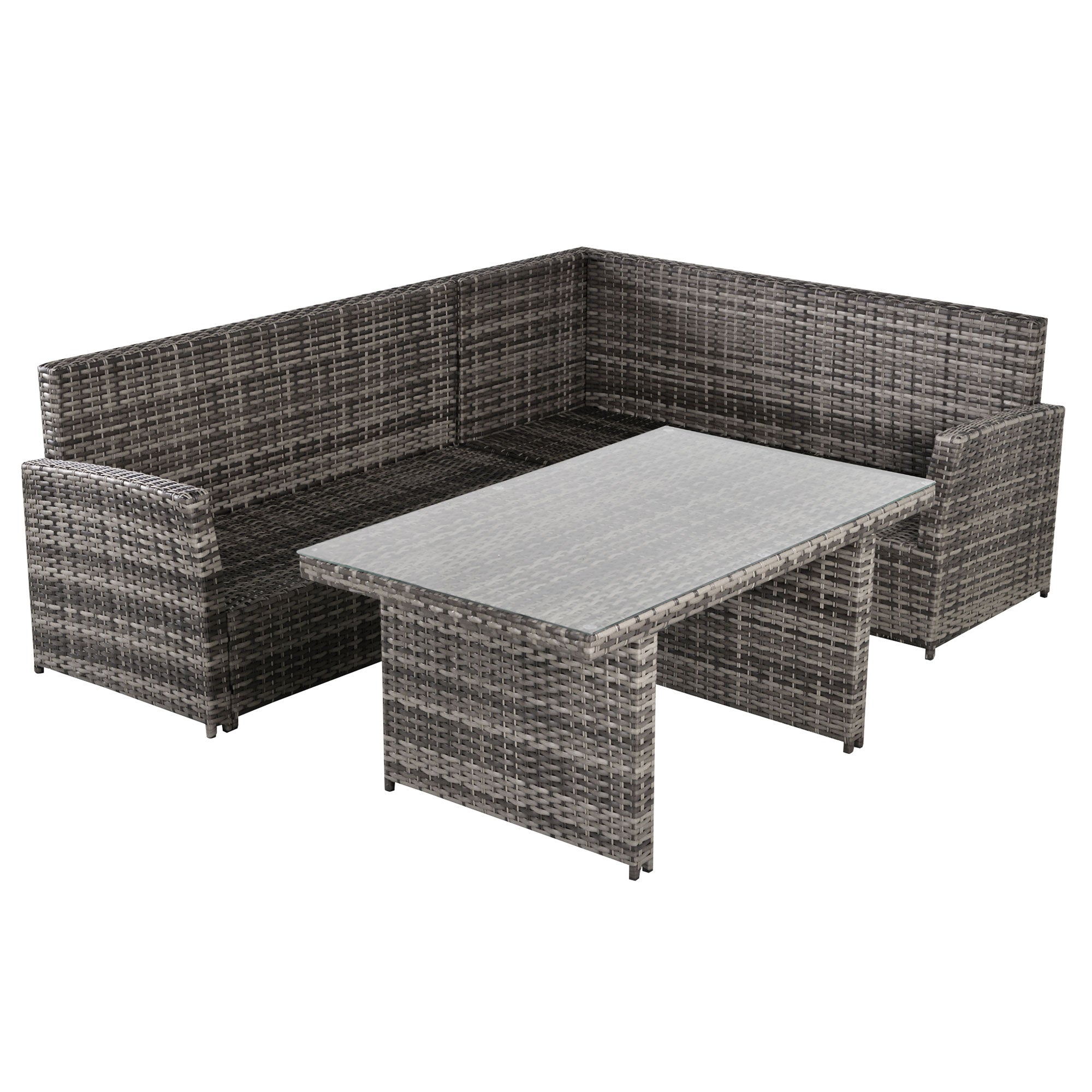 3-Piece Garden Lounge Set with 2 Outdoor Sofas and 1 Garden Table in Grey Synthetic Rattan